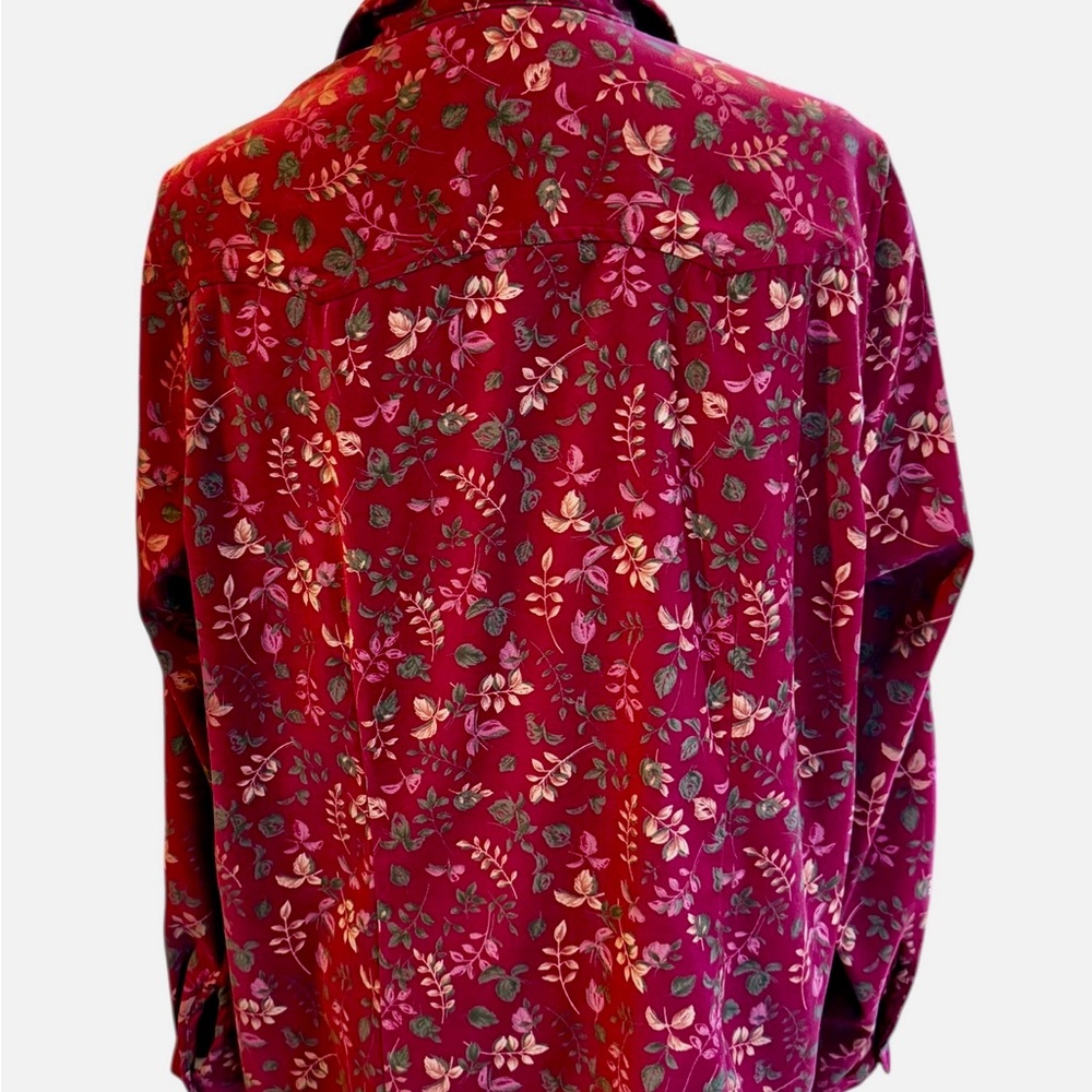 CJ Banks Red Green Print Shirt Size 1X Print Stretch Faux Suede - Picture 3 of 5